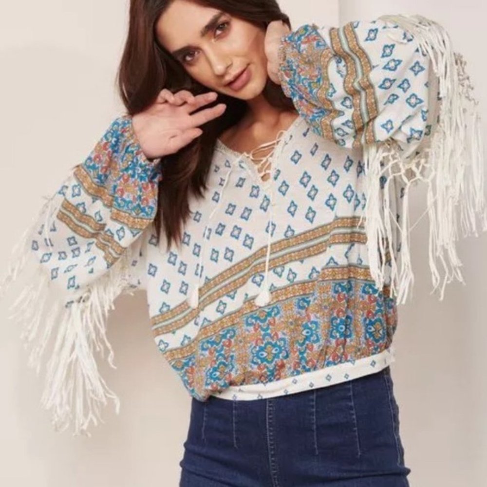 Free People Macrame Vibe Tassel Top - Picture 1 of 7